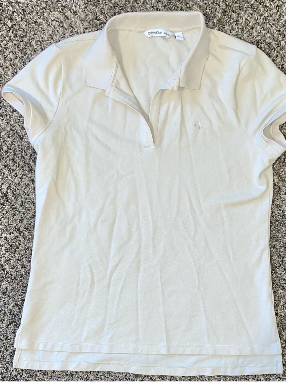 Calvin Klein Jeans Women's Cream Short Sleeve Polo Size Large